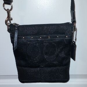 Coach Signature Studded Shimmer File Black Crossbody Bag